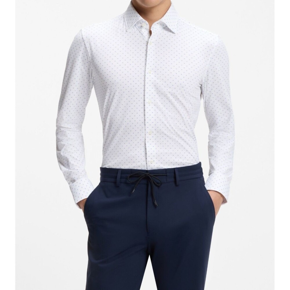 HUGO BOSS Dress Shirt Mens Sz 15.5 White Geo Performance Stretch HANK KENT $228